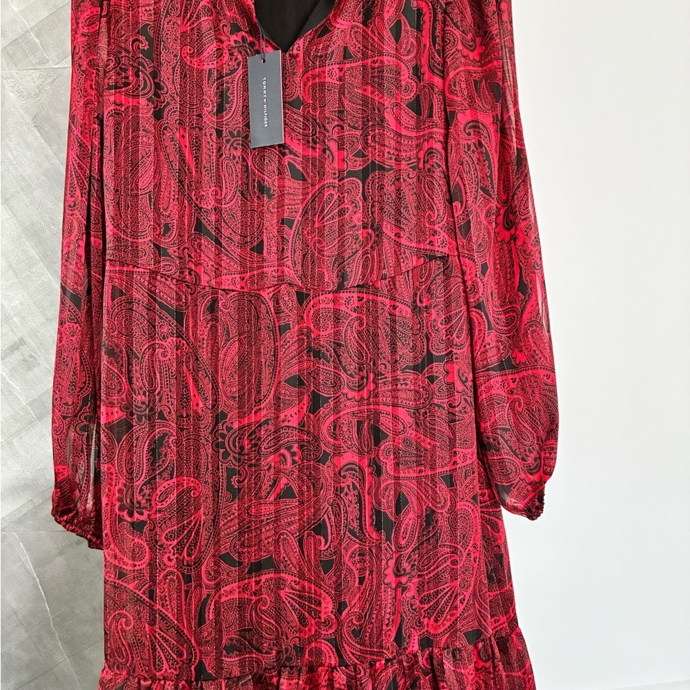 Tommy Hilfiger Red and Black Paisley Dress